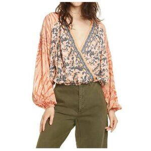 Free People Cruisin Together Top Size XS Floral Faux Wrap Blouse